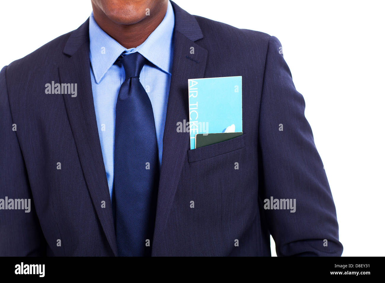 Imprenditore africano con biglietto aereo e passaporto in tasca Foto Stock