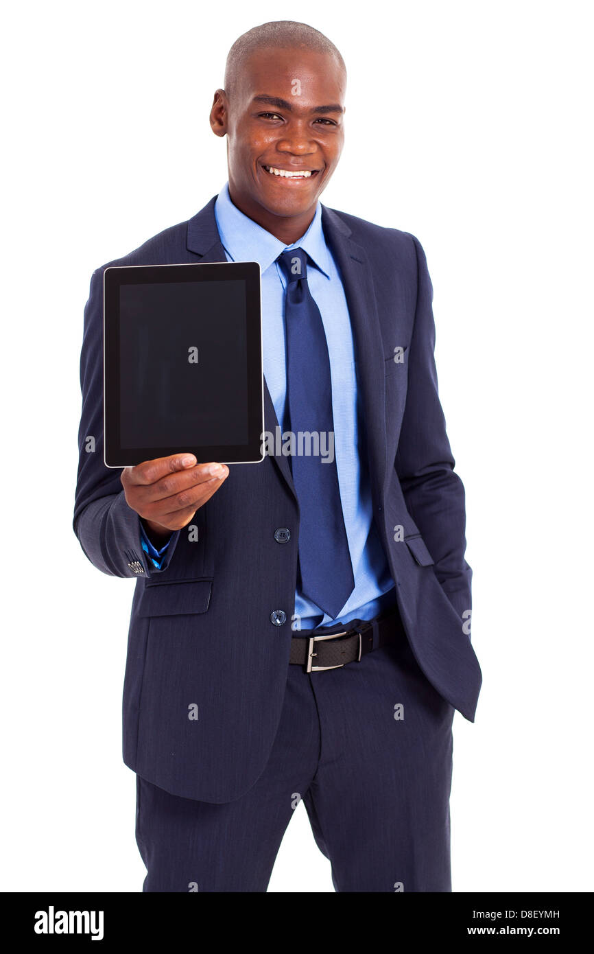 Imprenditore africano azienda computer tablet di metà lunghezza ritratto Foto Stock