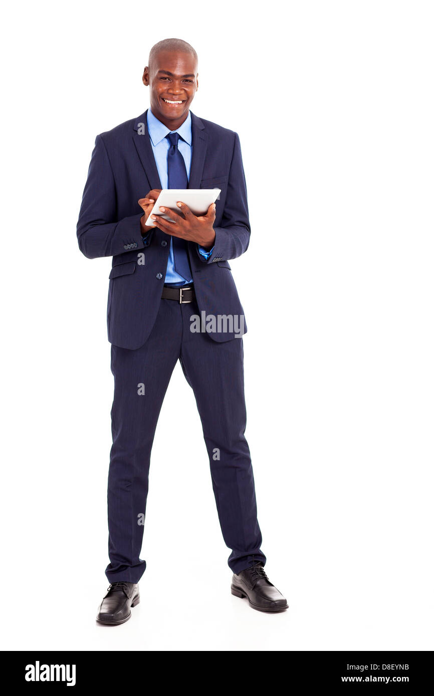 African American businessman utilizzando computer tablet isolato su bianco Foto Stock