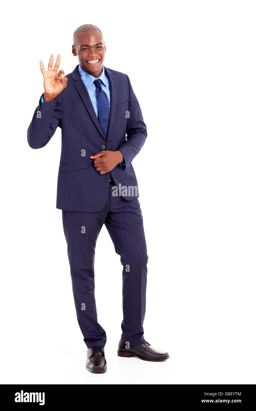 Imprenditore nero dando segno OK con la mano Foto Stock