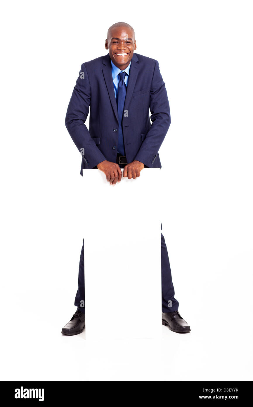 Bello African American imprenditore con bordo bianco isolato su bianco Foto Stock