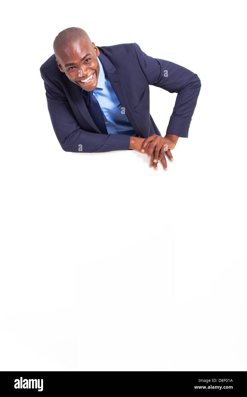 Felice African American businessman dietro una lavagna bianca Foto Stock