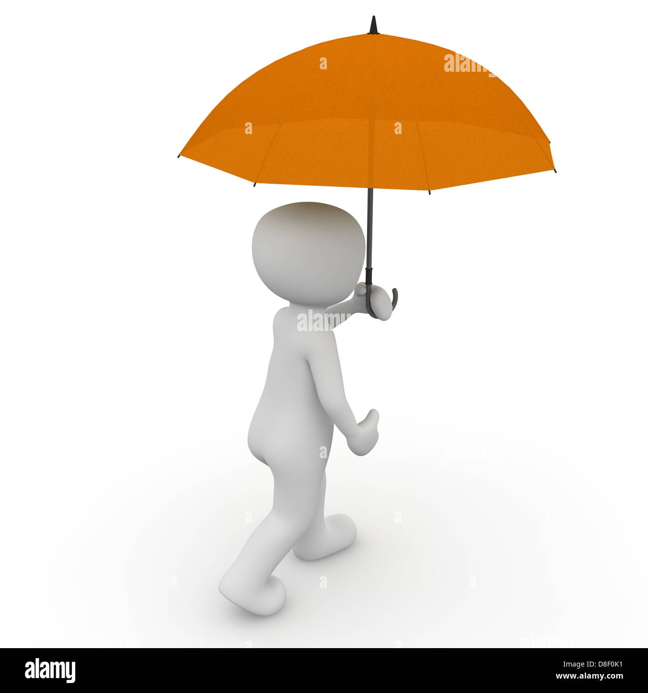 Un 3D carattere protegge se stesso con un ombrello da pioggia Foto Stock