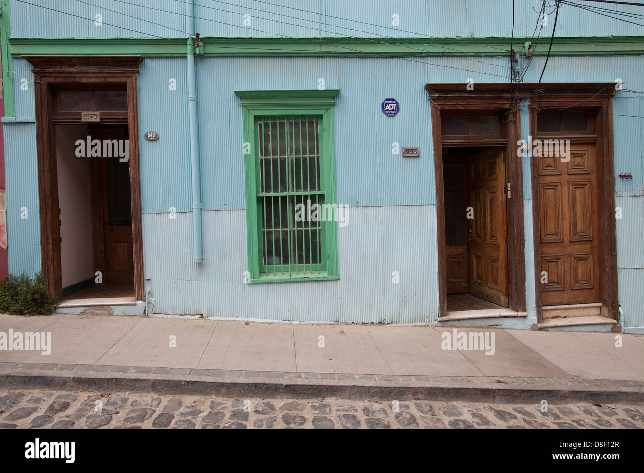 Blue House in Valparaiso Cerro Alegre Foto Stock