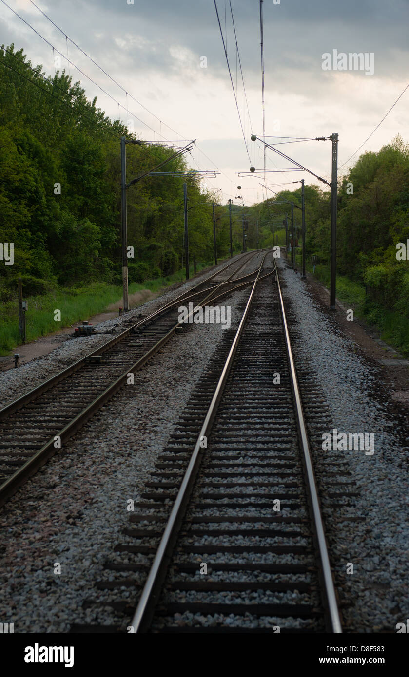 Unione di binari ferroviari Foto Stock