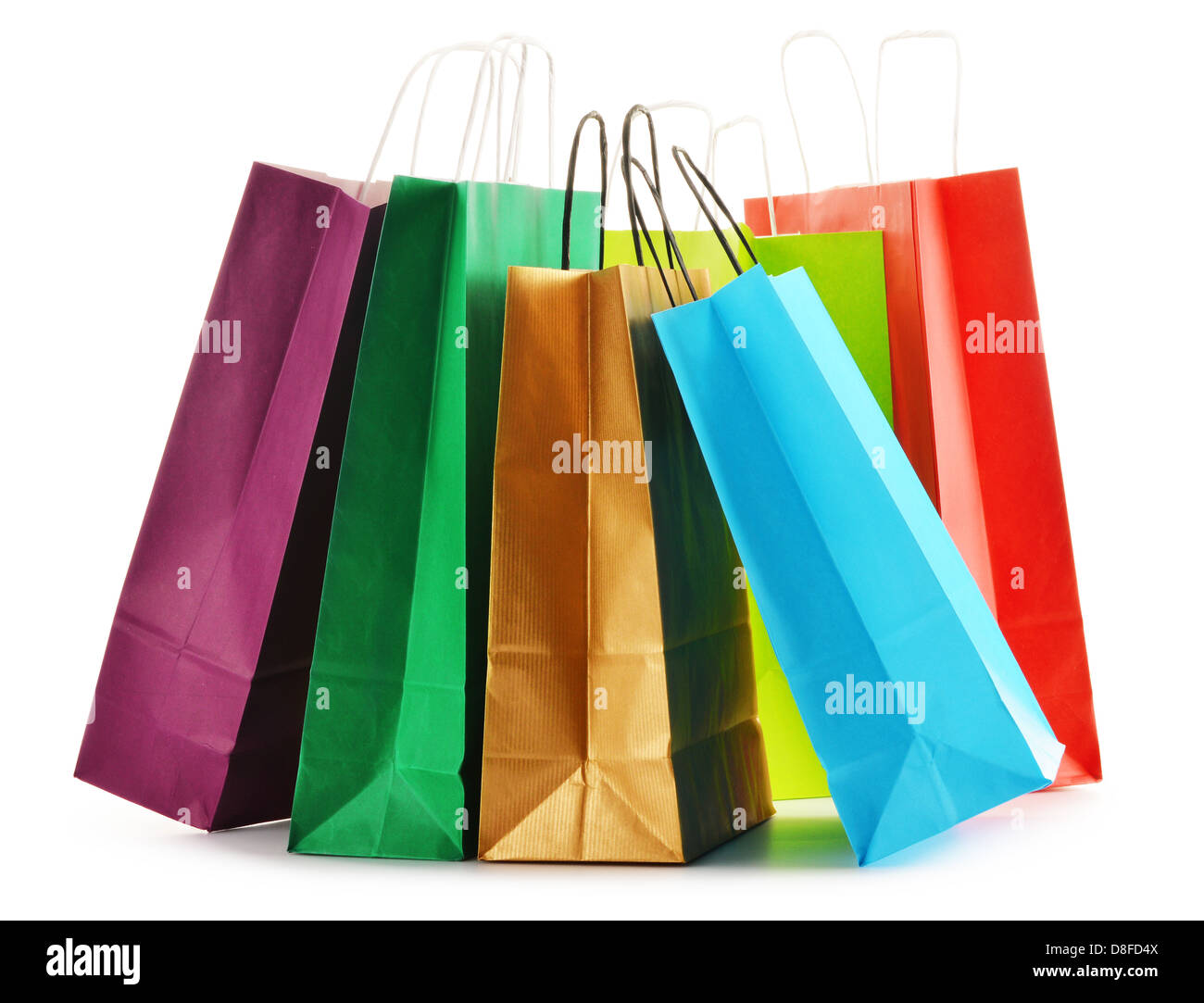 Carta shopping bags isolati su sfondo bianco Foto Stock