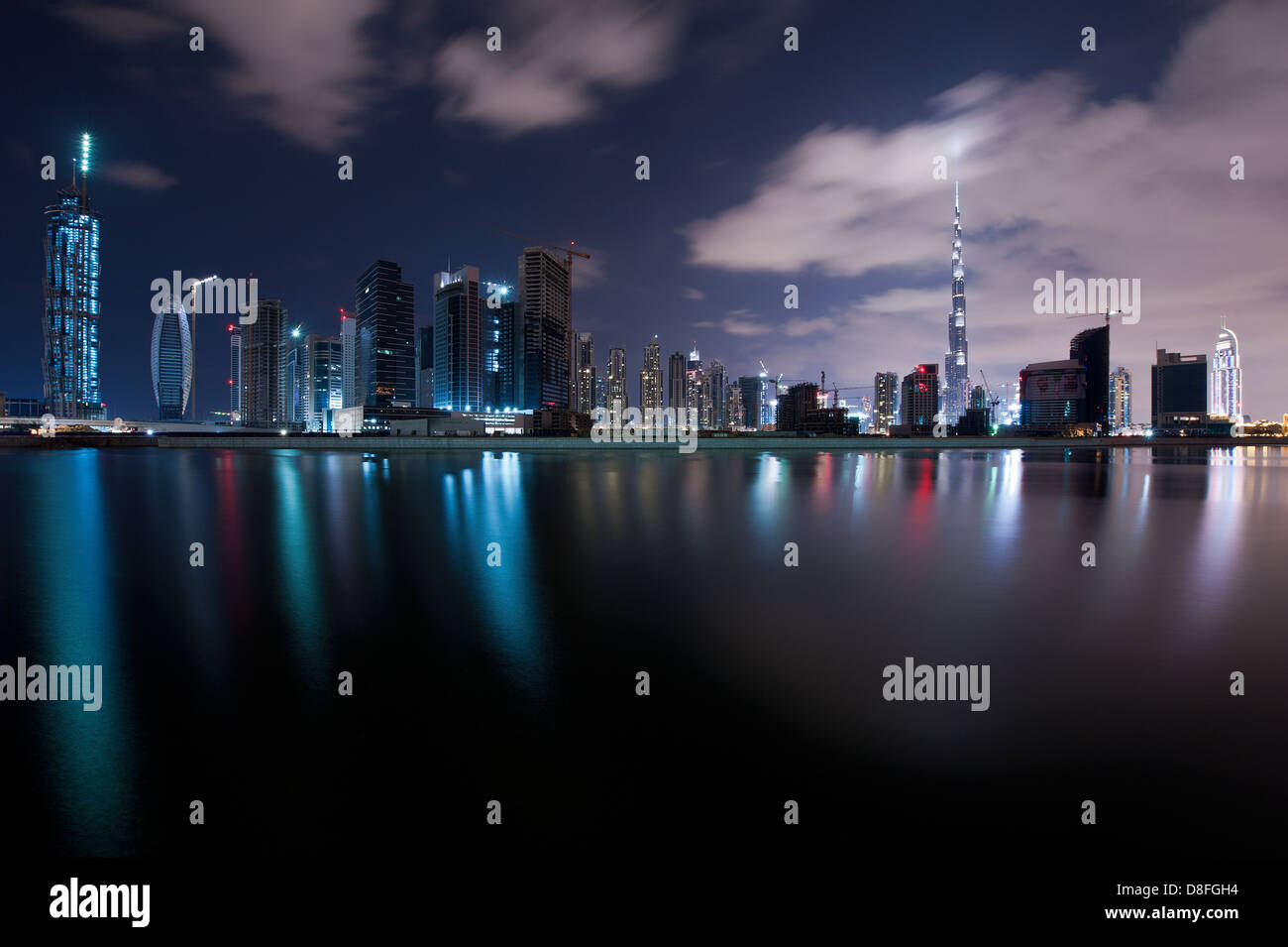 Skyline di Dubai, Business Bay, EMIRATI ARABI UNITI Foto Stock