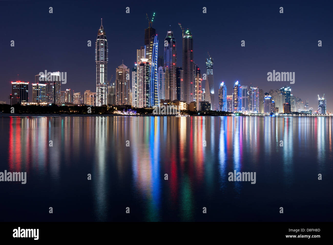 Vista della nuova Dubai da Palm Jumeirah, EMIRATI ARABI UNITI Foto Stock