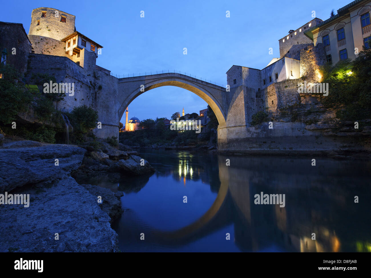 La Bosnia ed Erzegovina, Mostar, Ponte Vecchio, lo Stari Most, patrimonio mondiale dell UNESCO, Bosnien-Herzegovina, Mostar; Alte Brücke, Stari Foto Stock