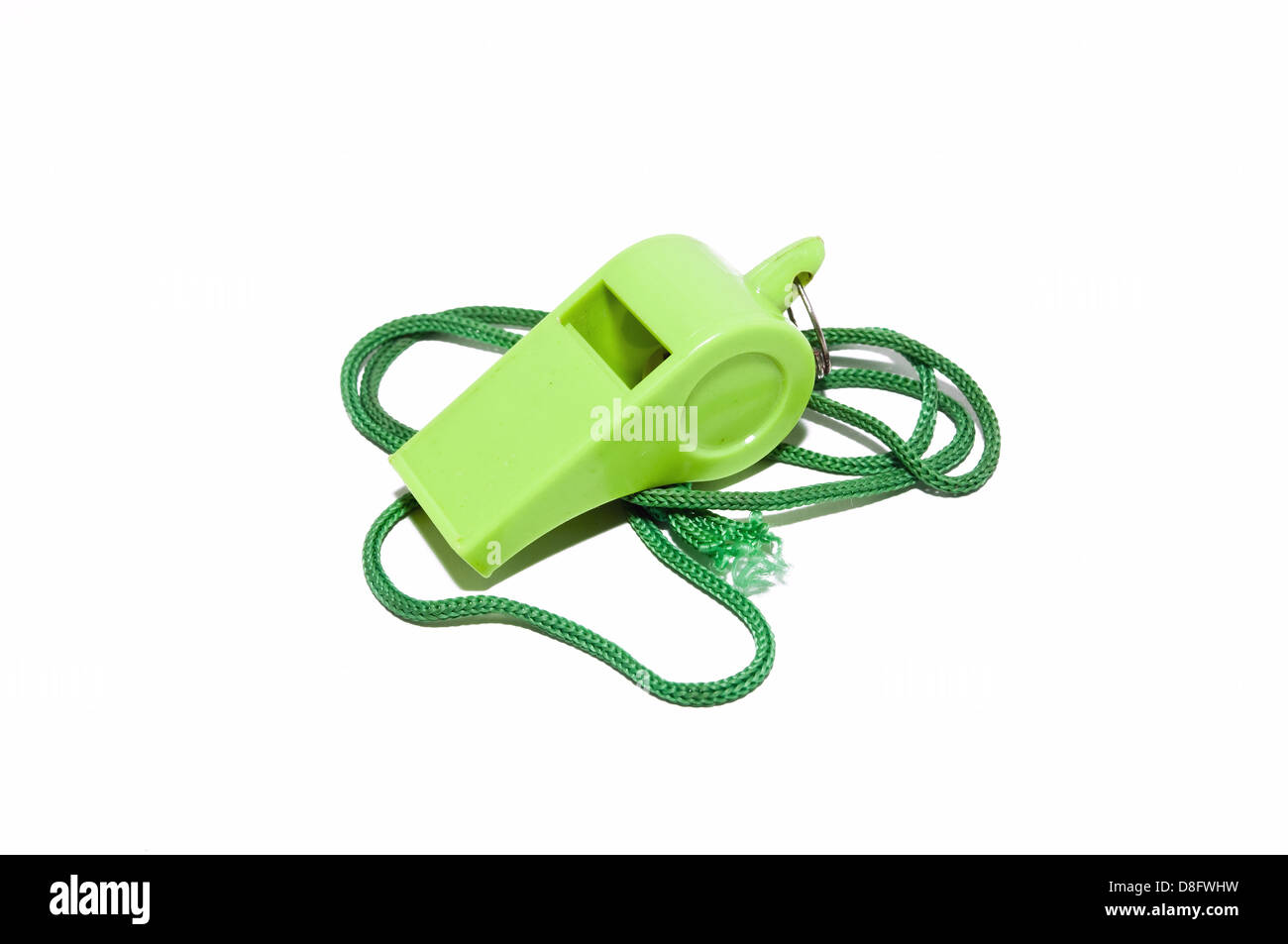 Whistle in verde isolato su sfondo bianco Foto Stock