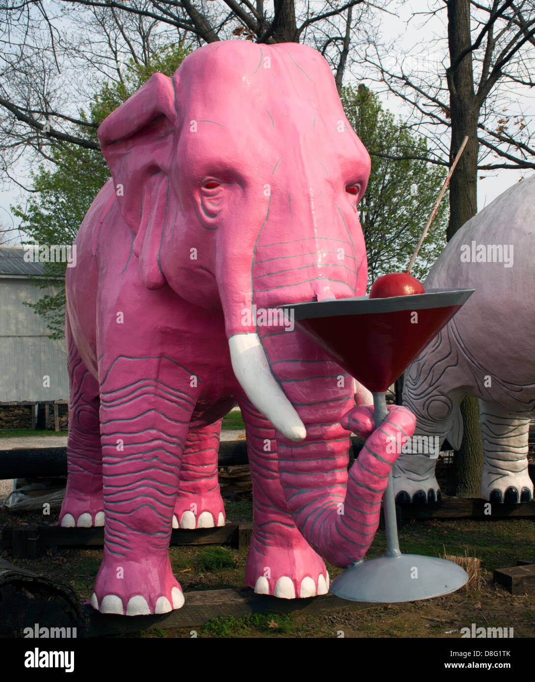 Famiglia di elefanti e martini in vetro Haubstadt Indiana Foto Stock