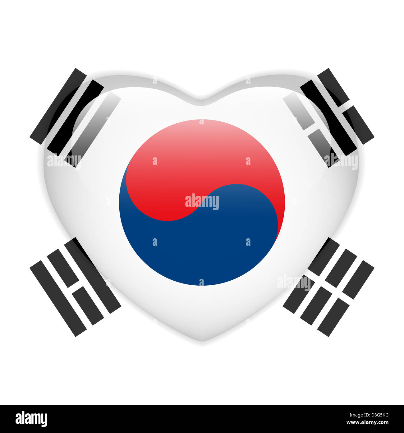 Vettore - Corea del Sud bandiera cuore pulsante lucida Foto Stock