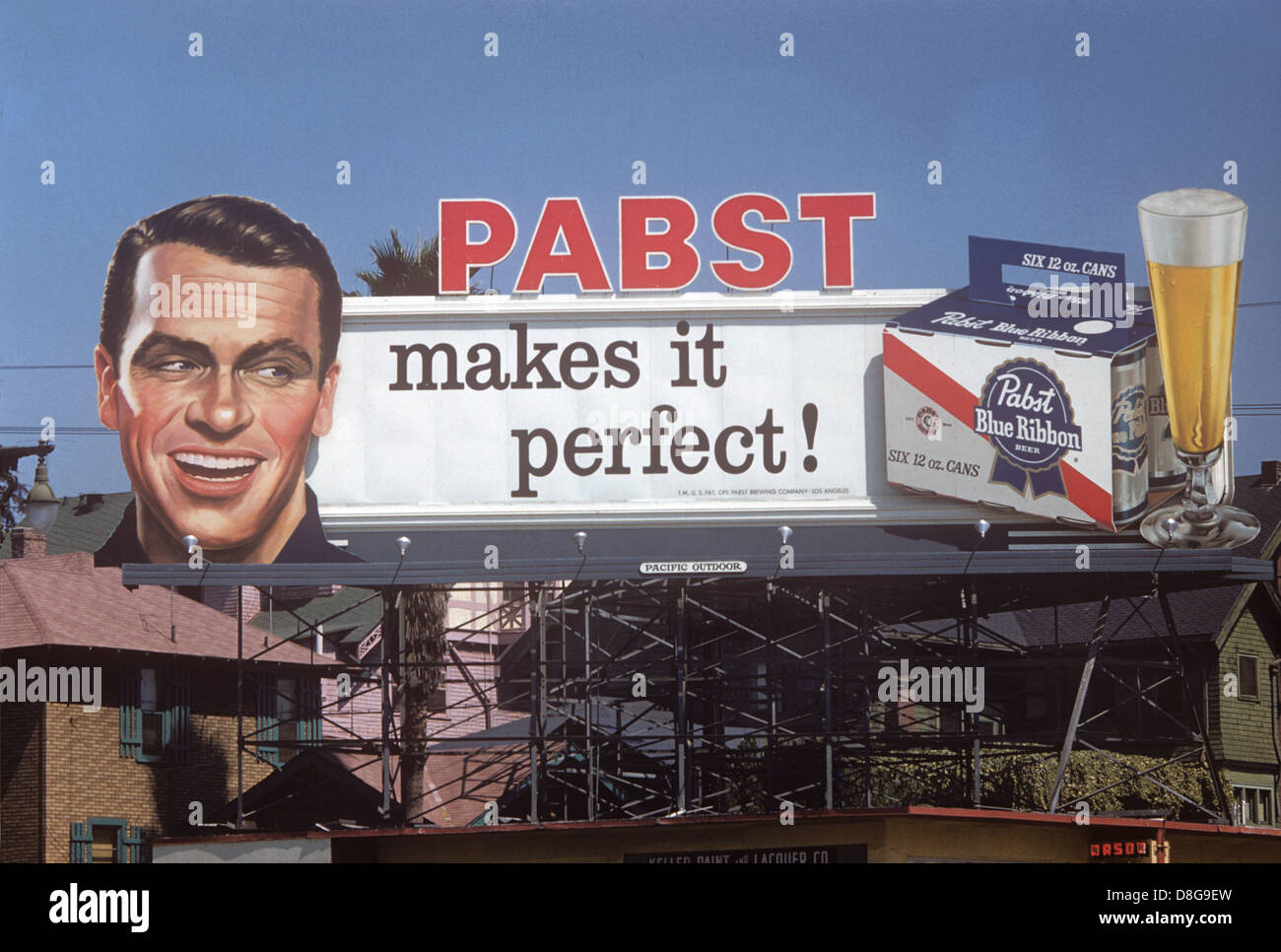 Pabst Blue Ribbon beer billboard in Los Angeles circa 1958 Foto Stock
