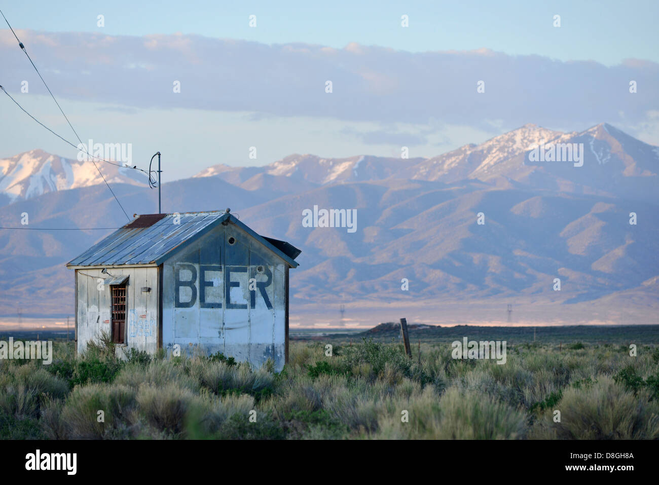 Annuncio di birra sulla costruzione nel grande bacino deserto dello Utah. Foto Stock