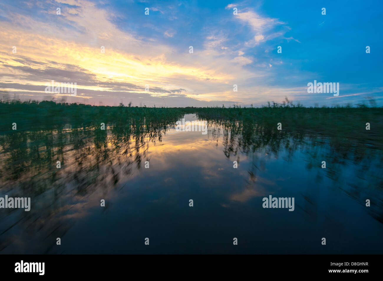 Tramonto sul Volga, Regione di Astrakhan Foto Stock