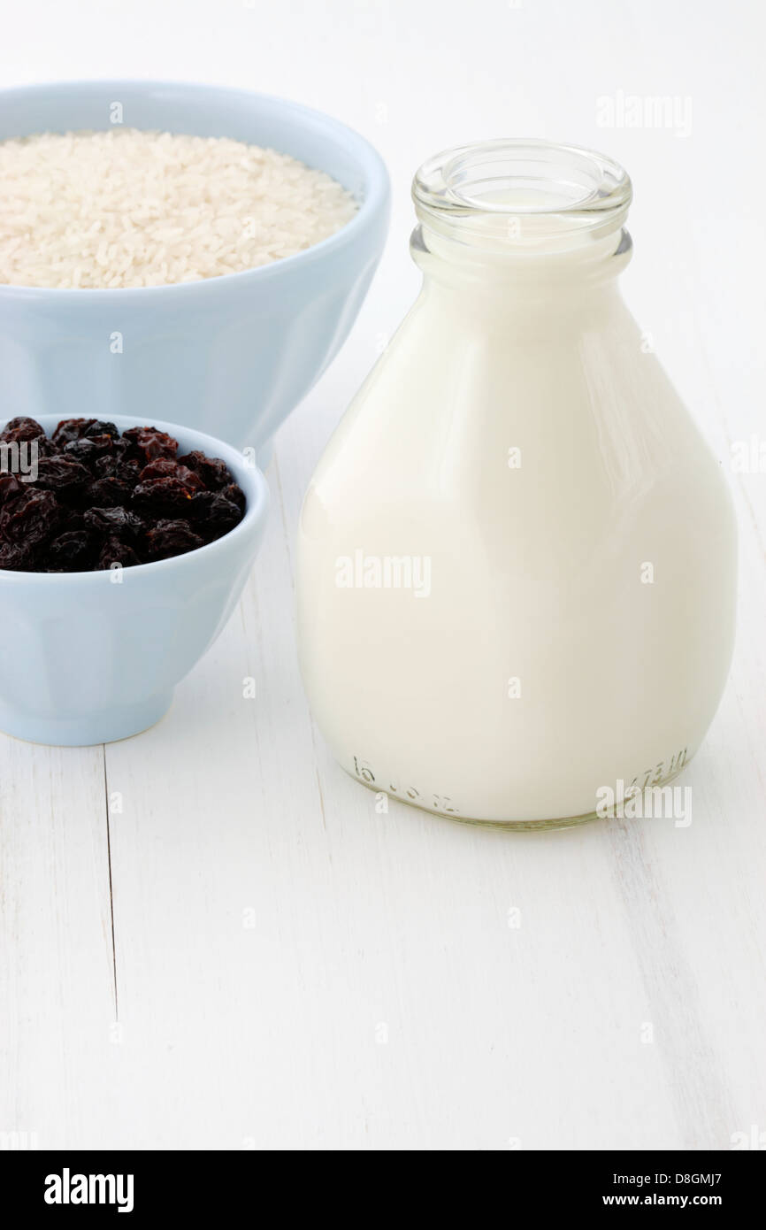 Delizioso budino di riso ingredienti, utilizzata per realizzare uno dei più famosi e deliziosi dessert mai. Foto Stock