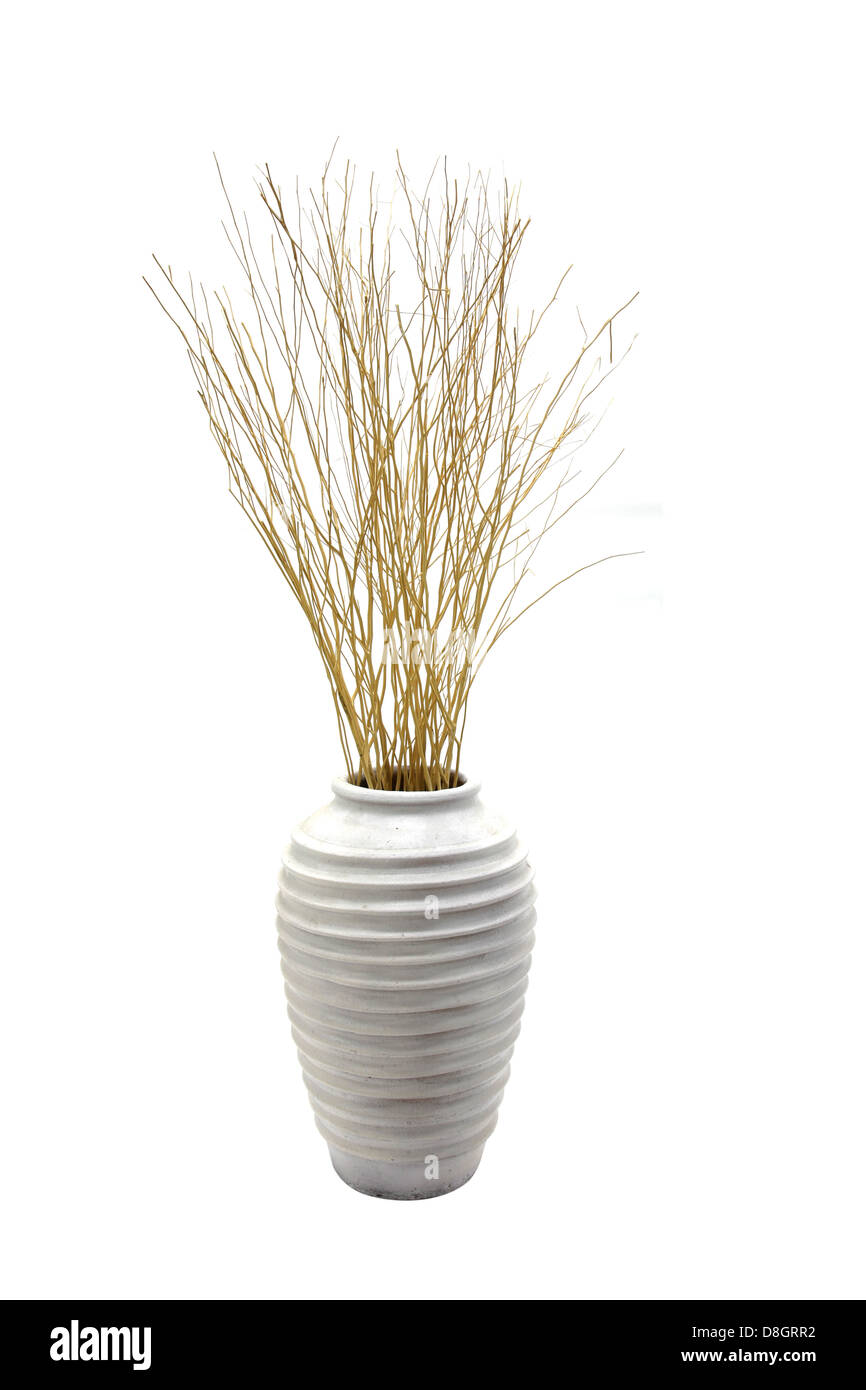 Vaso bianco con rami secchi Foto stock - Alamy