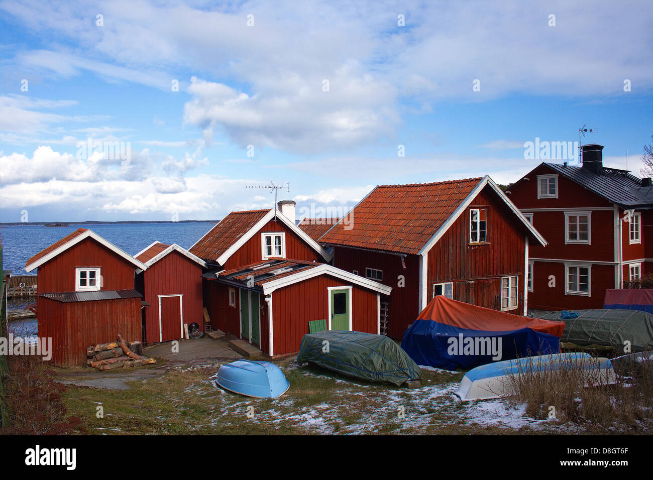 Case svedese nella stagione invernale Foto Stock