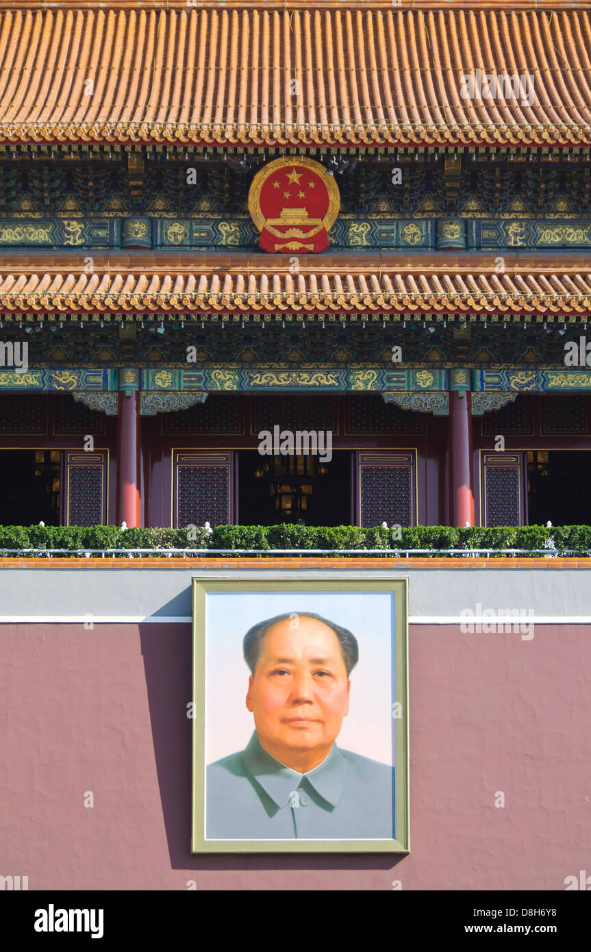 Ritratto di MAO al gate di Tiananmen, Pechino Foto Stock