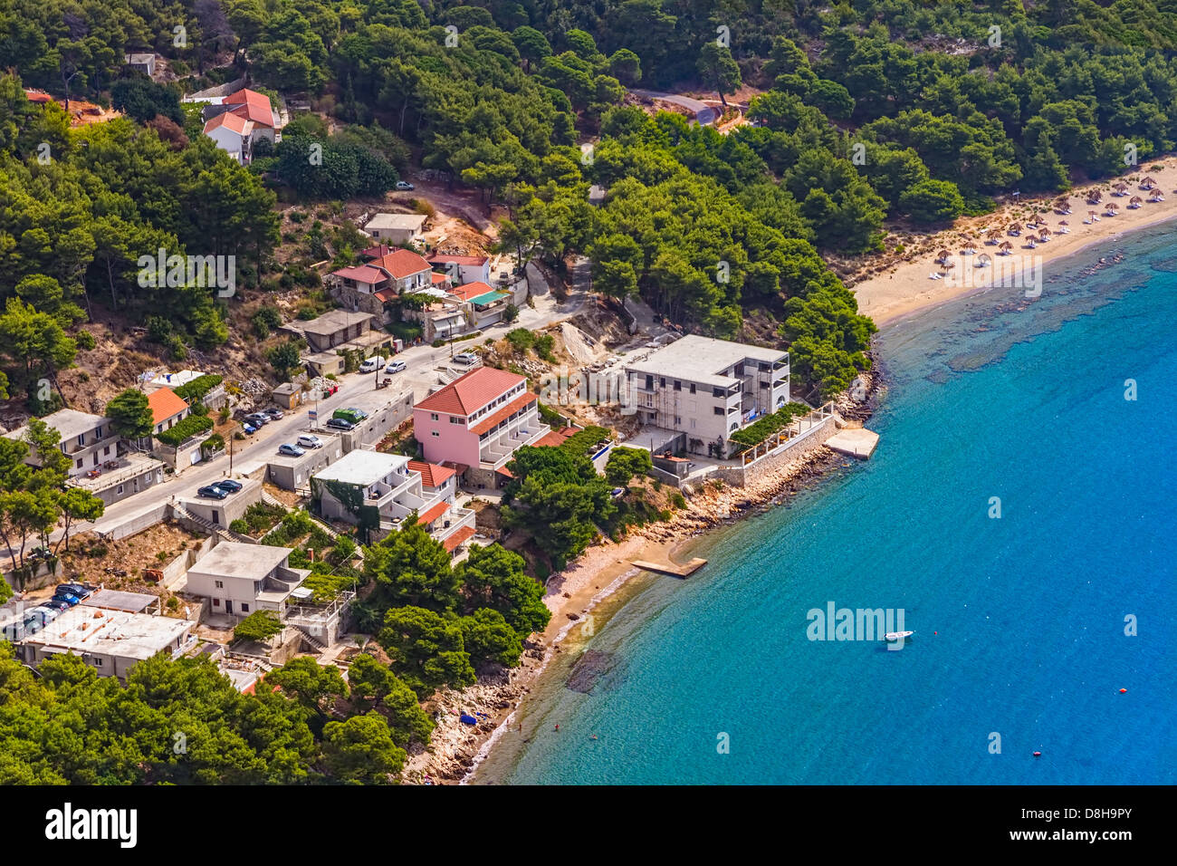 Elicottero antenna foto della spiaggia di sabbia sulla isola di Mljet, vicino a Dubrovnik, Croazia Foto Stock