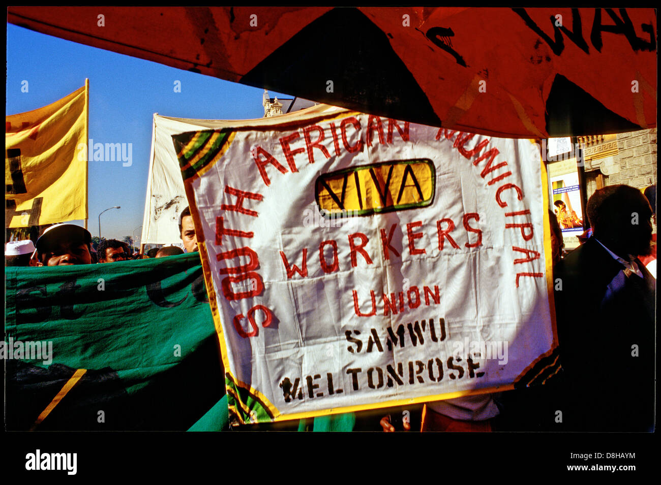 South African Lavoratori municipali Unione Banner,Cosatu marzo,Cape Town CBD Foto Stock