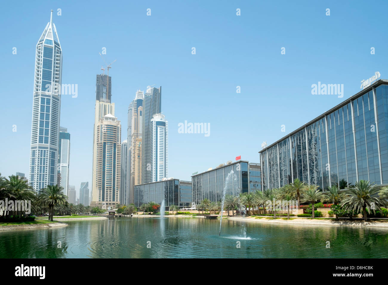 Vista di edifici per uffici a Media City district in Dubai Emirati Arabi Uniti Foto Stock