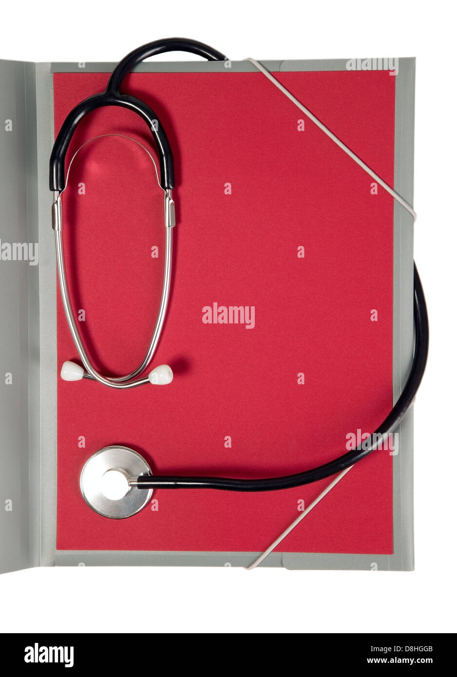 Una medicina stetoscopio è giacente su carta rossa Foto Stock