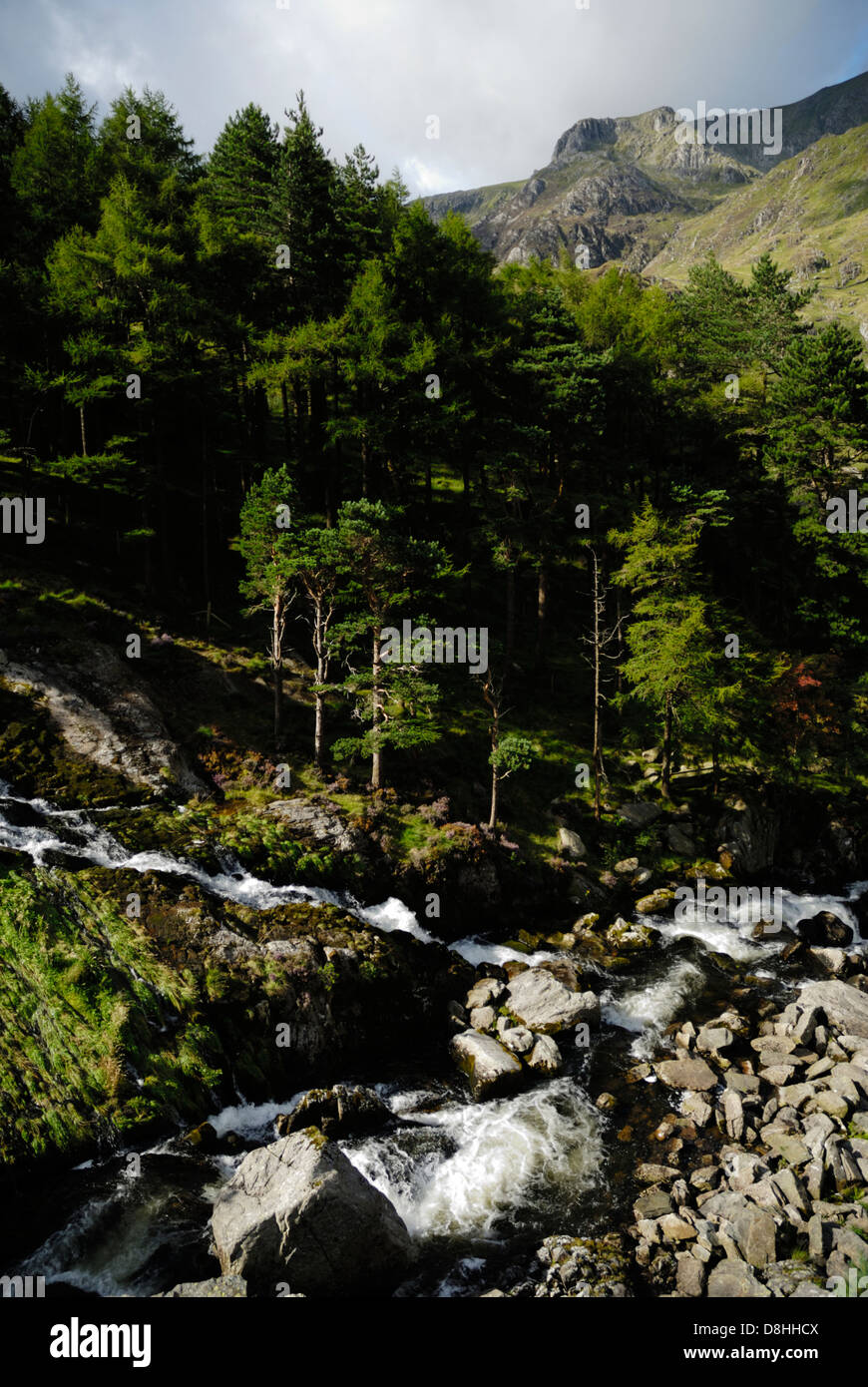 Rhaeadr Ogwen o Ogwen cade, gamma Glyderau, parco nazionale di Snowdonia, Galles Cymru, Gran Bretagna, Regno Unito Foto Stock
