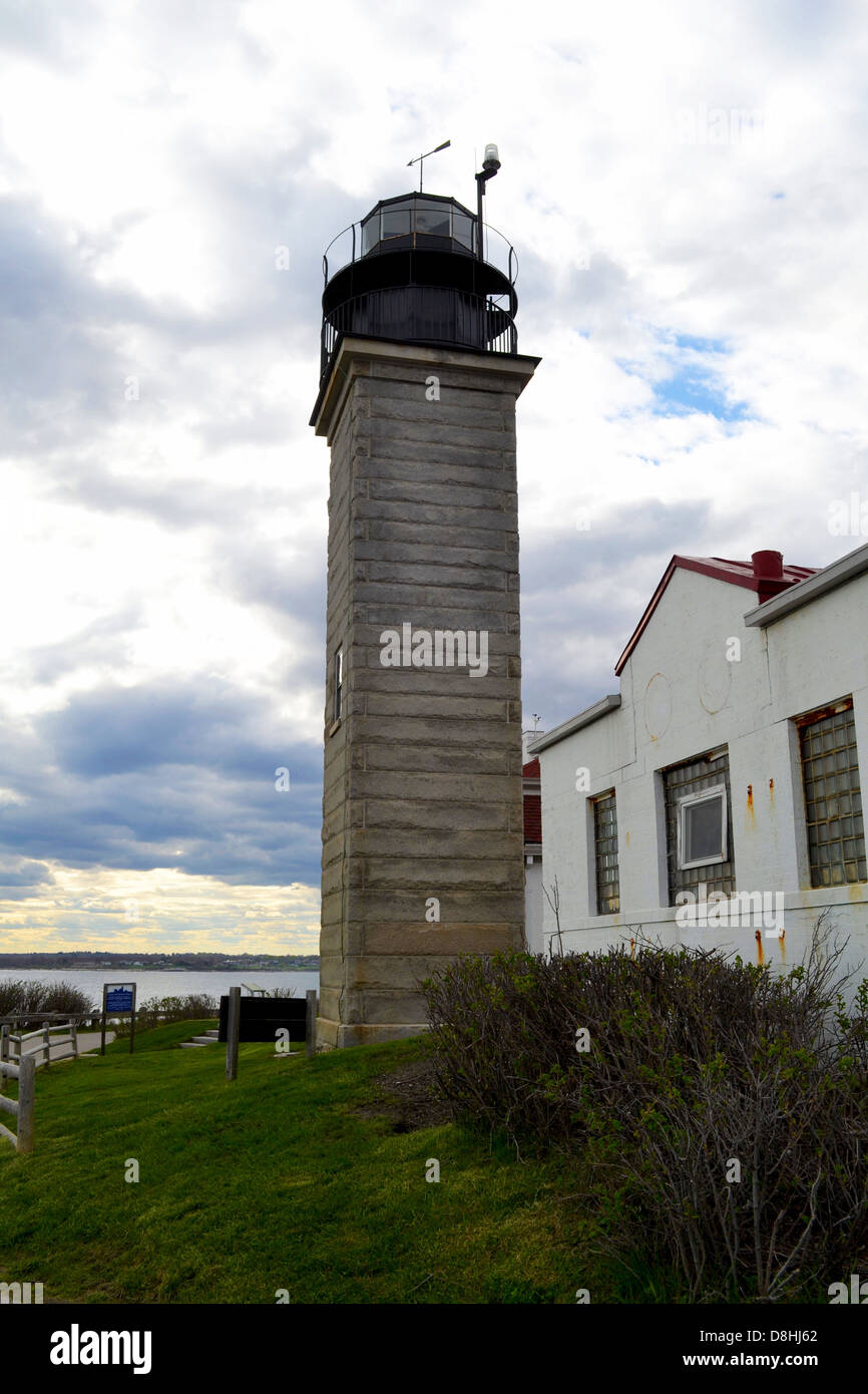 La luce di coda di castoro su Conanicut Island, Rhode Island, STATI UNITI D'AMERICA Foto Stock