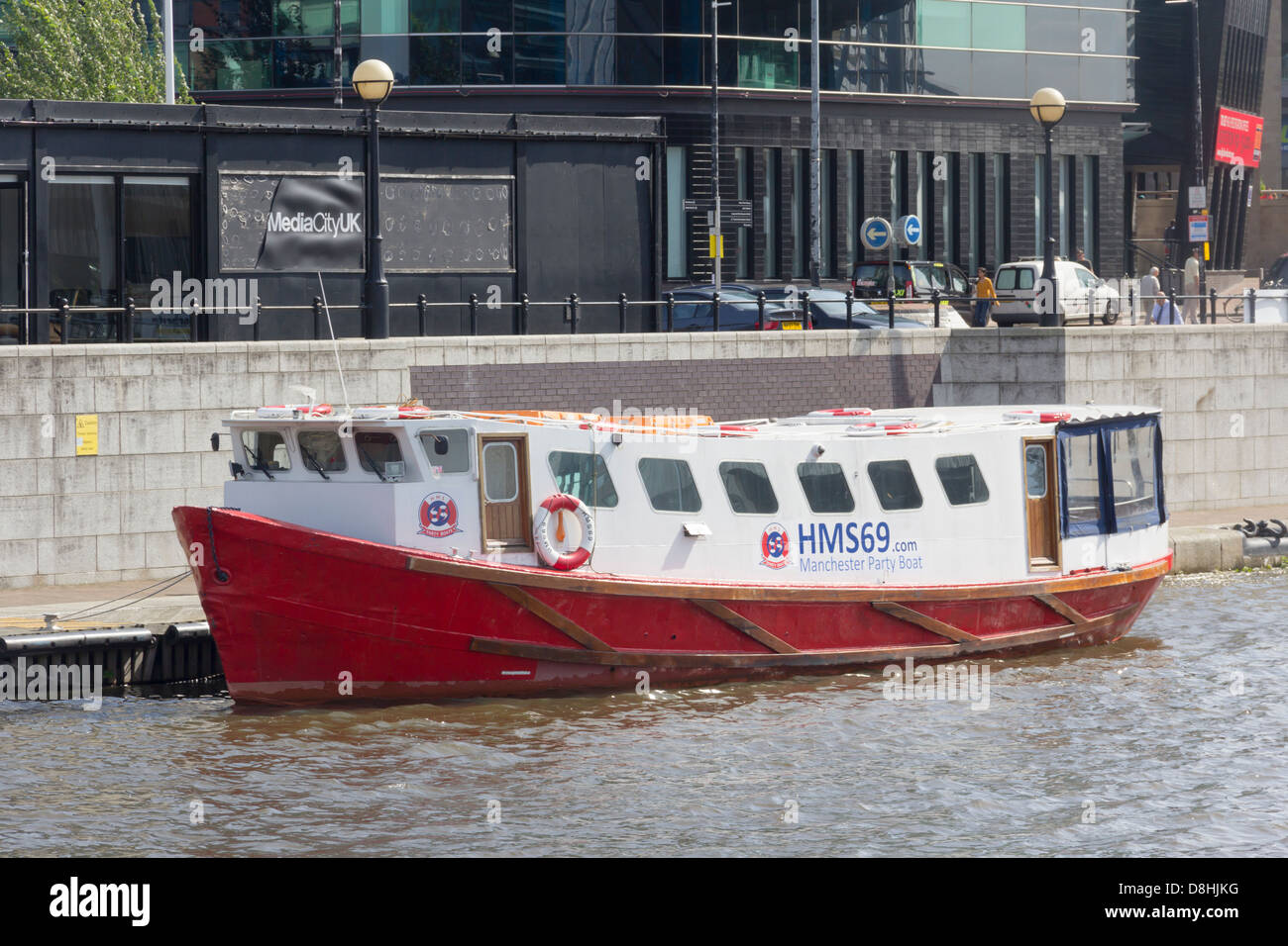 HMS69 Manchester Party in barca, noleggio privato specializzato nel noleggio privato gruppi di partito. Ormeggiato a Salford Quays, Inghilterra Foto Stock