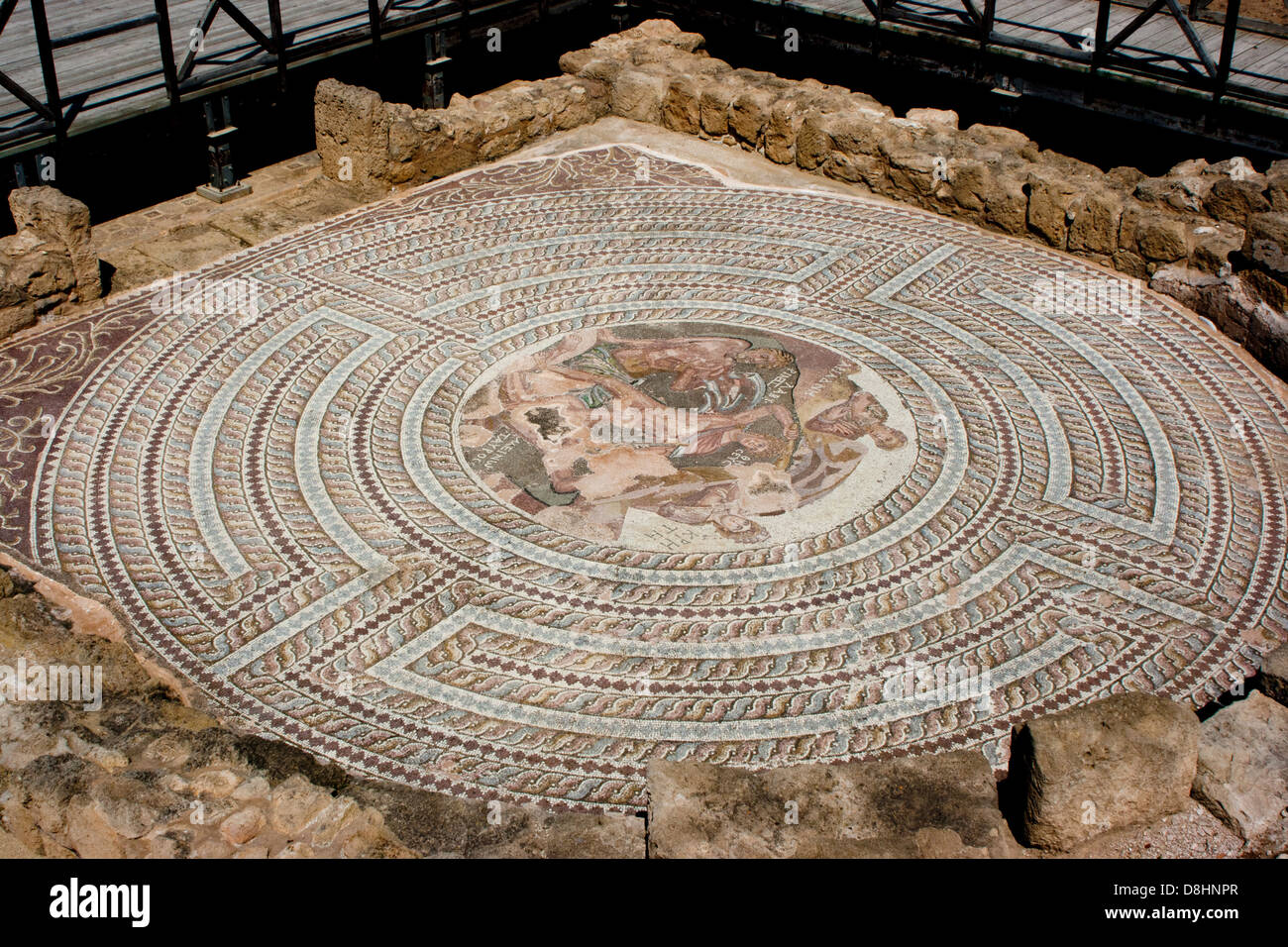 Pavimento a mosaico in casa di Dioniso presso le antiche rovine romane, Paphos sito archeologico, Cipro Foto Stock
