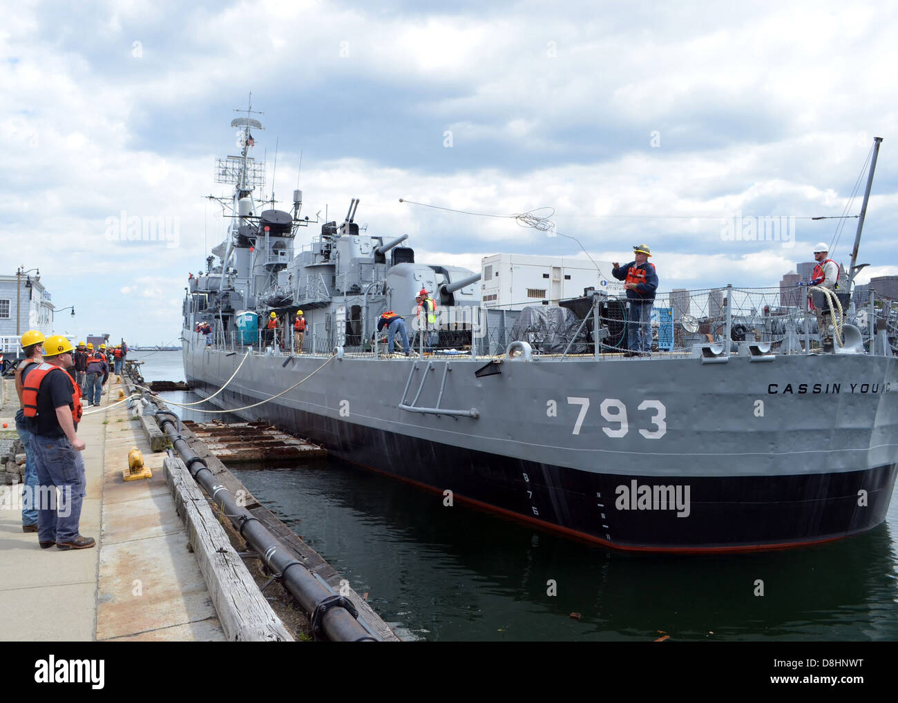 USS Cassin Young mori a Charlestown Navy Yard. Foto Stock