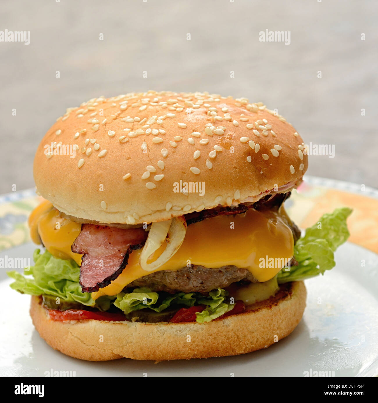 Fatta in Casa hamburger con carne di manzo sulla piastra. Foto Stock