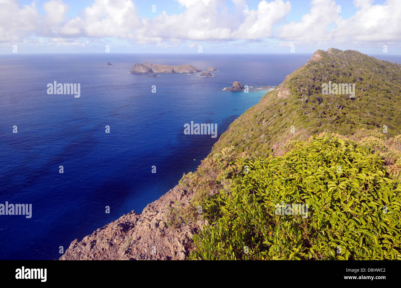 Il Malabar scogliere e Admiralty Islands da Kim's Lookout, Isola di Lord Howe, NSW, Australia Foto Stock