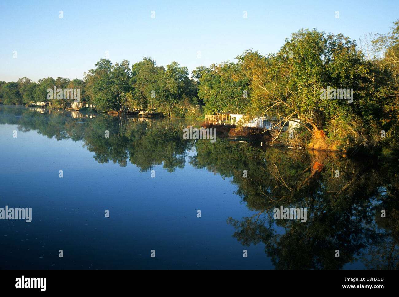Elk283-4382 Louisiana Cajun Country, Lago Fausse Pointe parco statale, alba sul prestito di Pit Canal Foto Stock