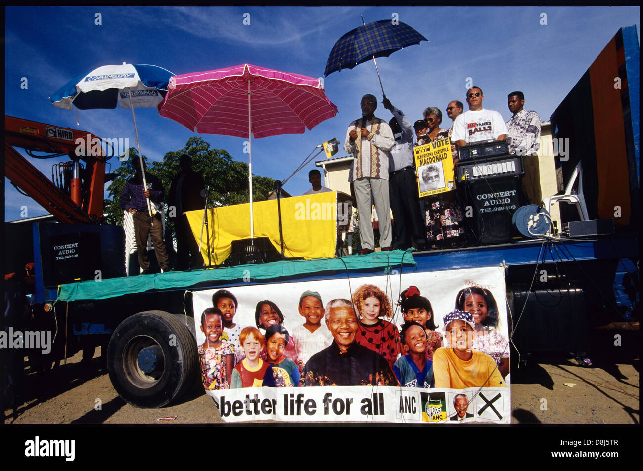 Nelson Mandela indirizzi comizio elettorale,Cape Town,1994 Foto Stock