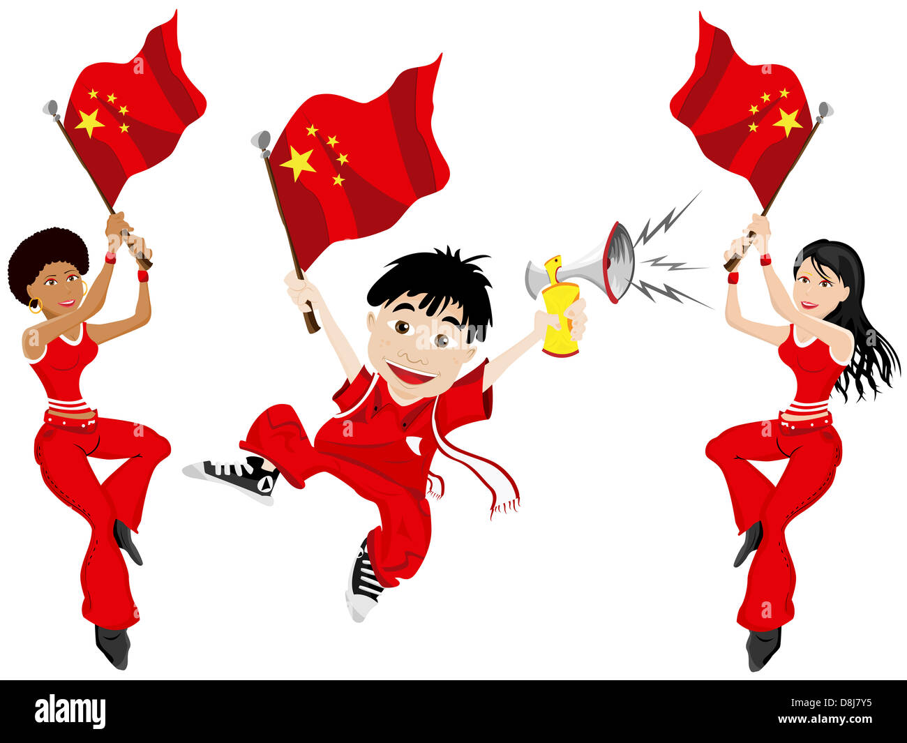 Vettore - China Sport ventola con bandiera e avvisatore acustico Foto Stock