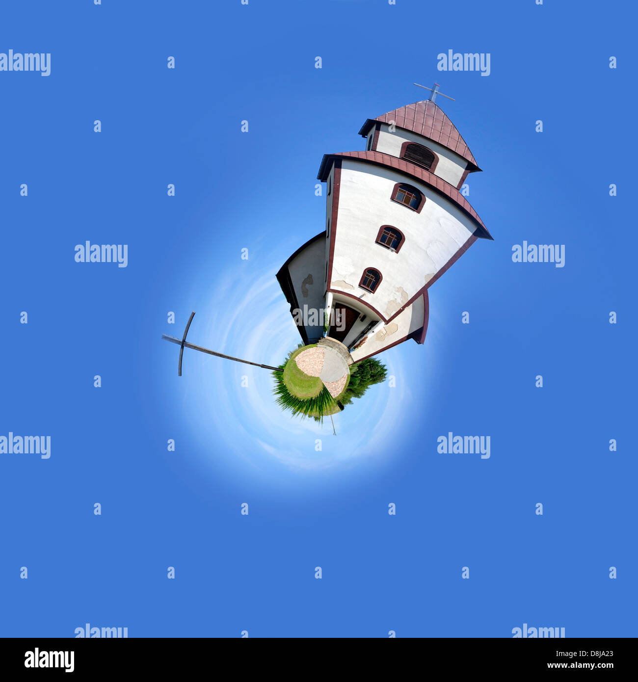 Panorama sferica del villaggio chiesa in Polonia Foto Stock