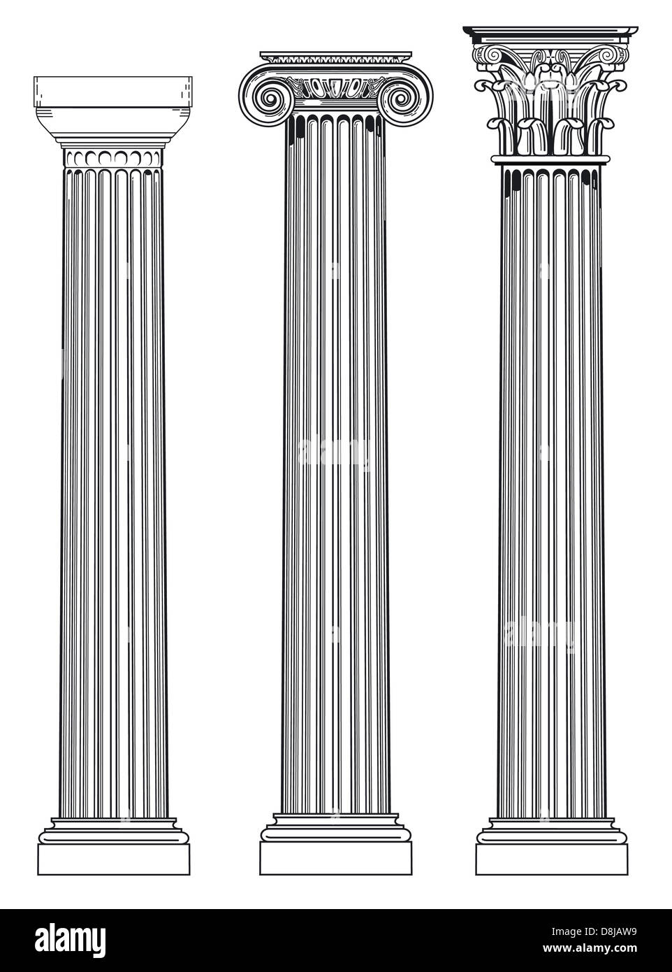 Tre colonne antiche Foto Stock