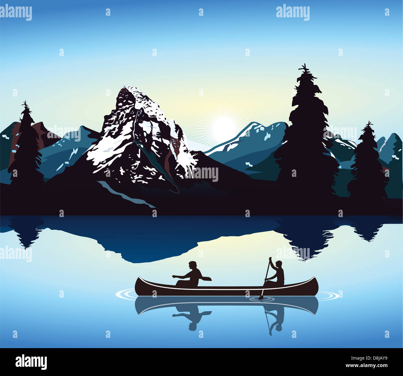 Andare in canoa e del paesaggio di montagna Foto Stock
