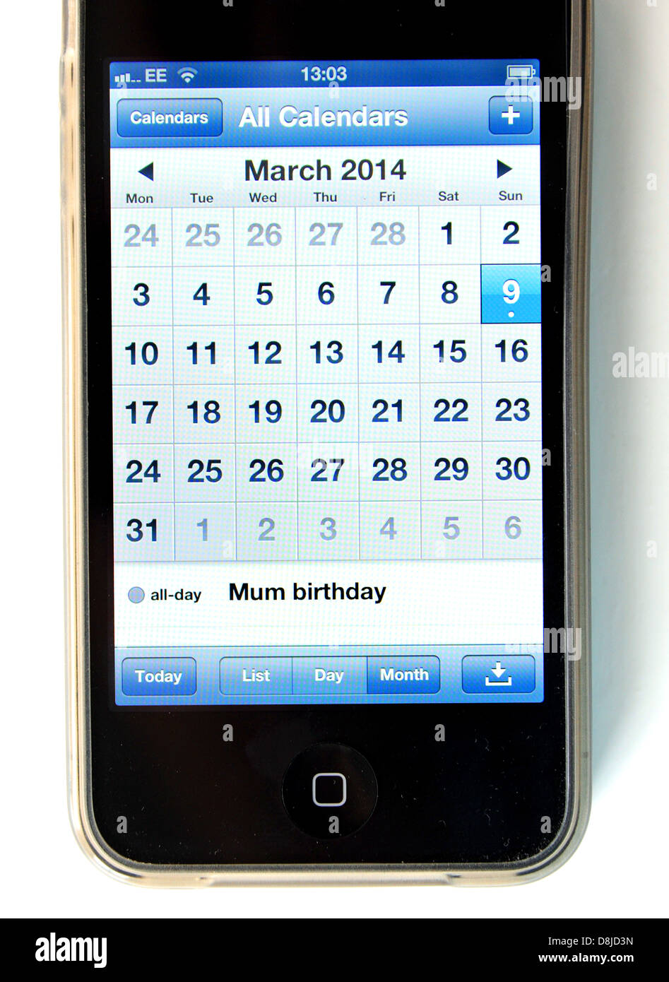 Mamma promemoria di compleanno sulla calandra app di Apple iPhone 4 S telefono cellulare Foto Stock