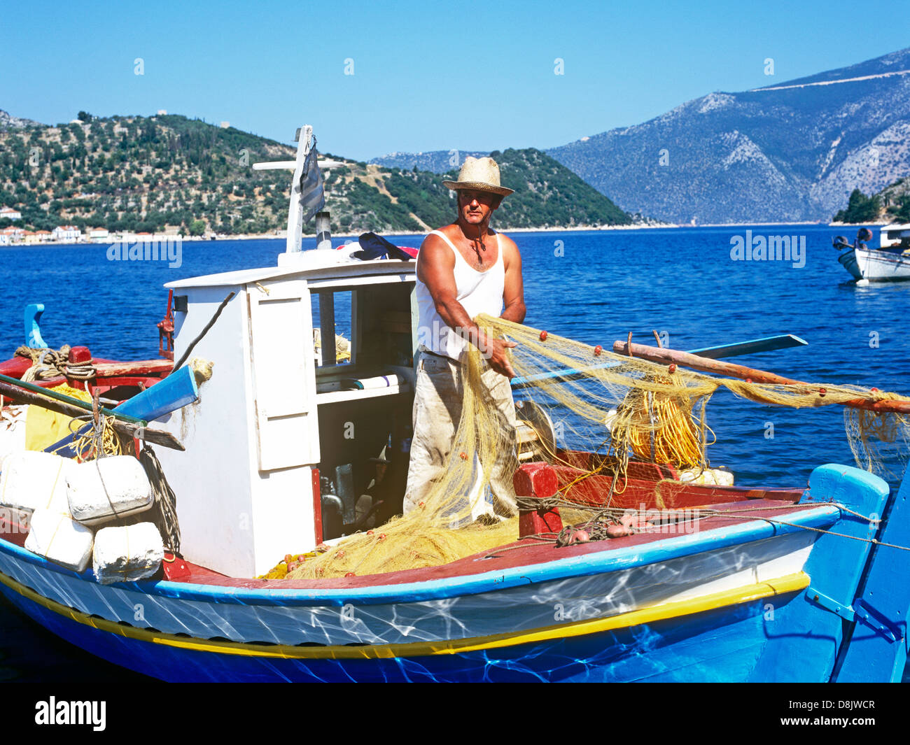 Pescatore greco Samos isole Greche - Grecia Foto Stock