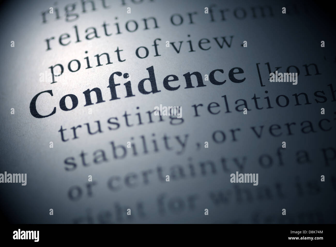 Definizione del dizionario della parola fiducia. Foto Stock