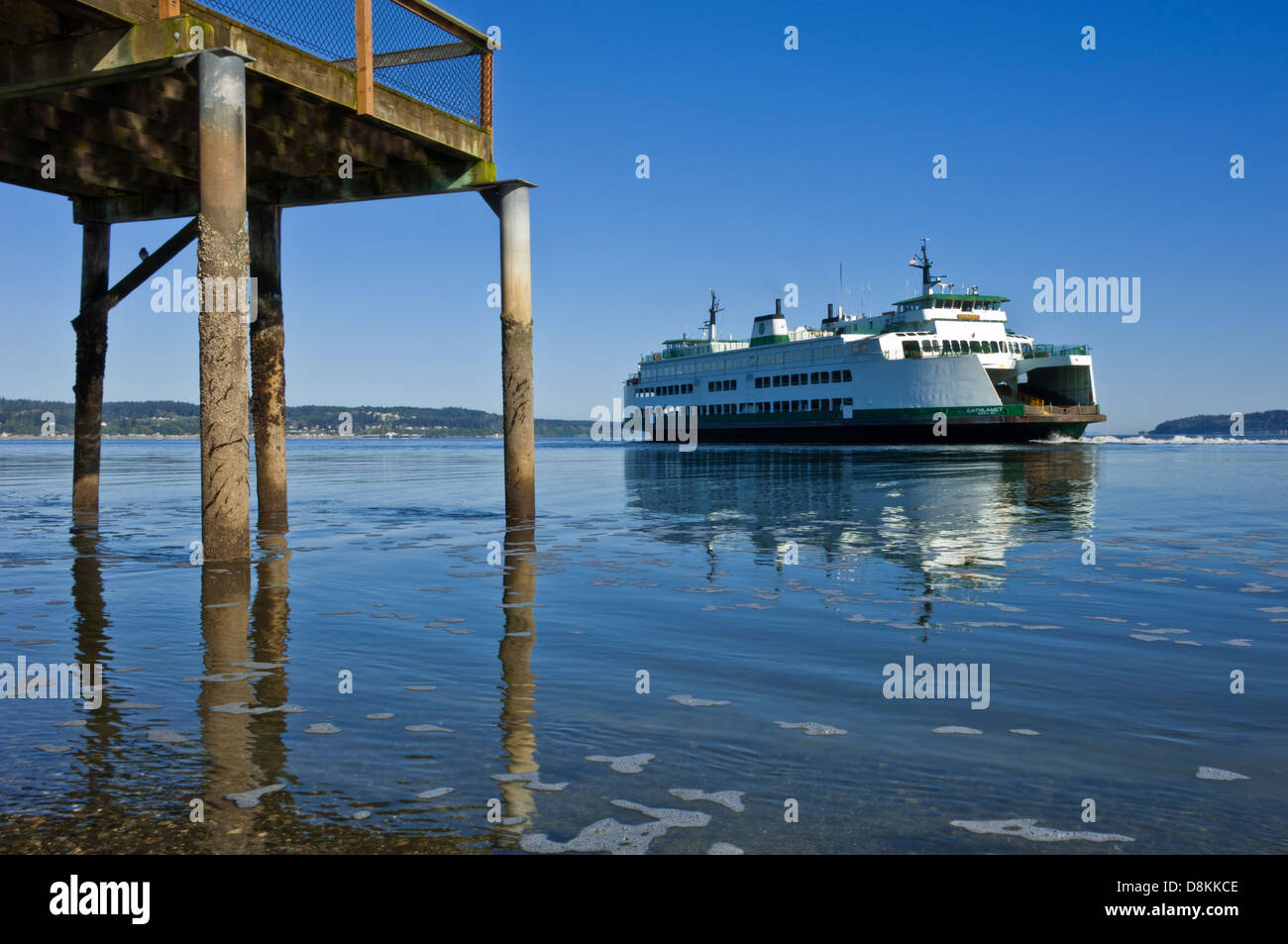 Traghetto Mukilteo-Clinton foglie di Whidbey Island. Mukilteo, Washington, Stati Uniti d'America Foto Stock