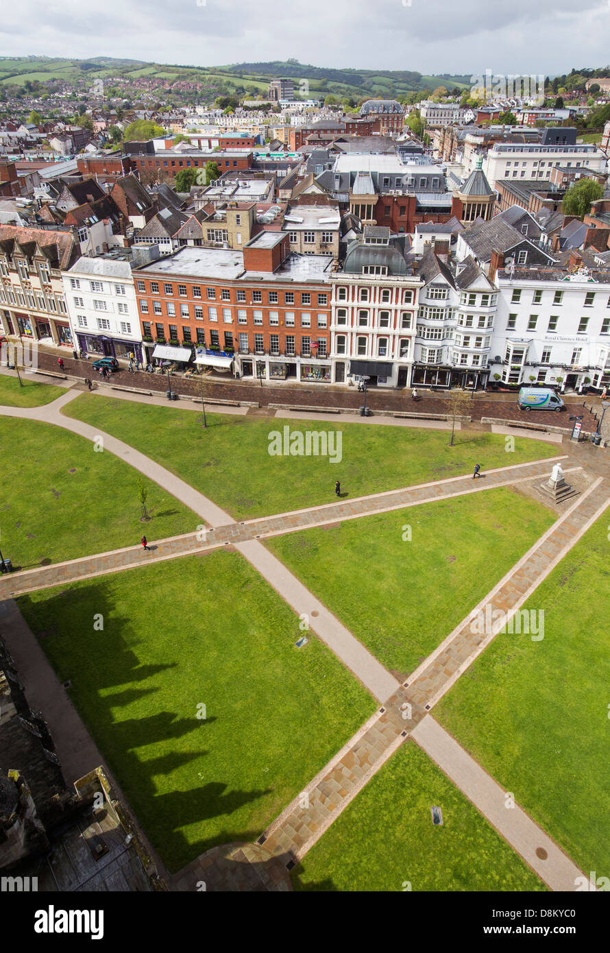 Exeter, Regno Unito, visto dalla parte superiore della cattedrale Foto Stock