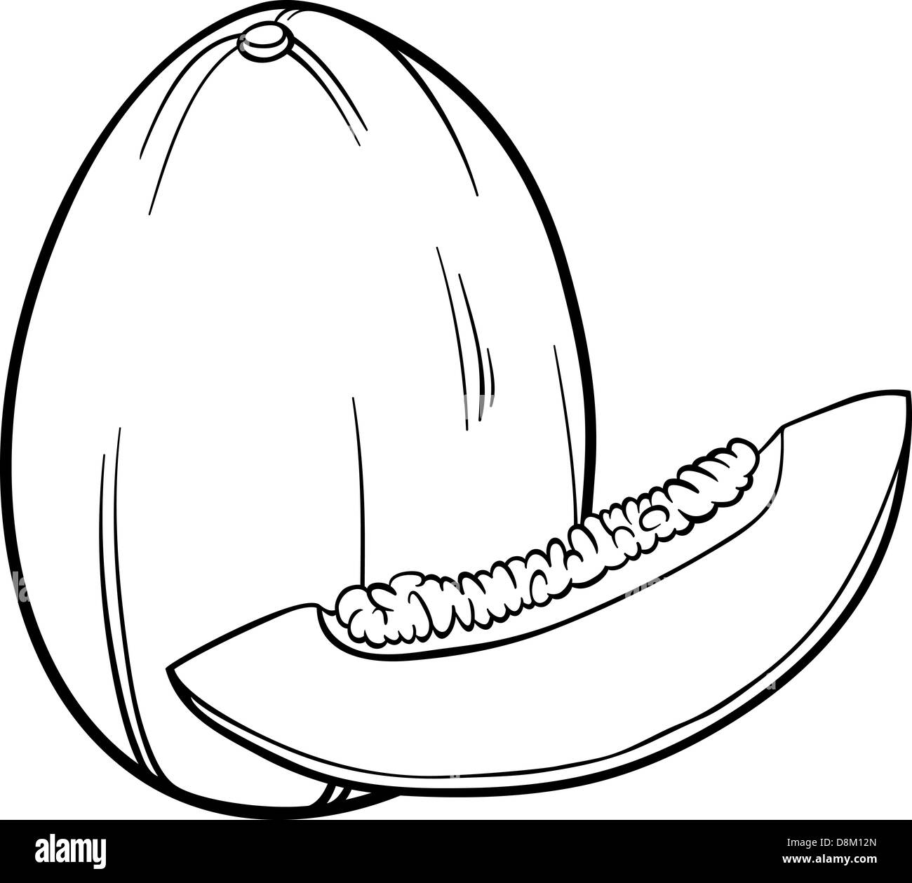 Bianco e Nero Cartoon illustrazione di melone frutta oggetto alimentare per il libro da colorare Foto Stock