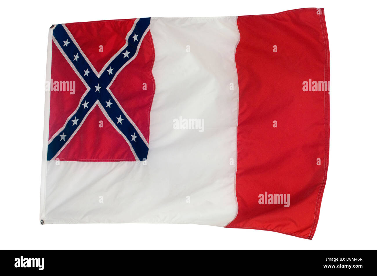La terza bandiera Confederate, il 'macchiate di sangue banner' del 1865, Fort Pillow parco statale, Tennessee. Fotografia digitale Foto Stock