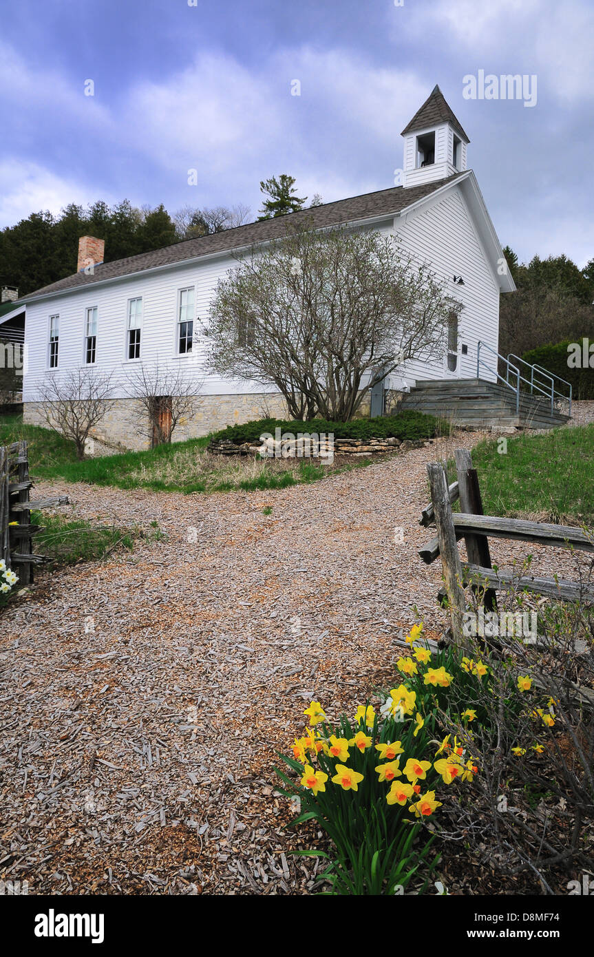Pioneer schoolhouse, Efraim Door County, Wisconsin. Il palazzo è ora un museo Foto Stock