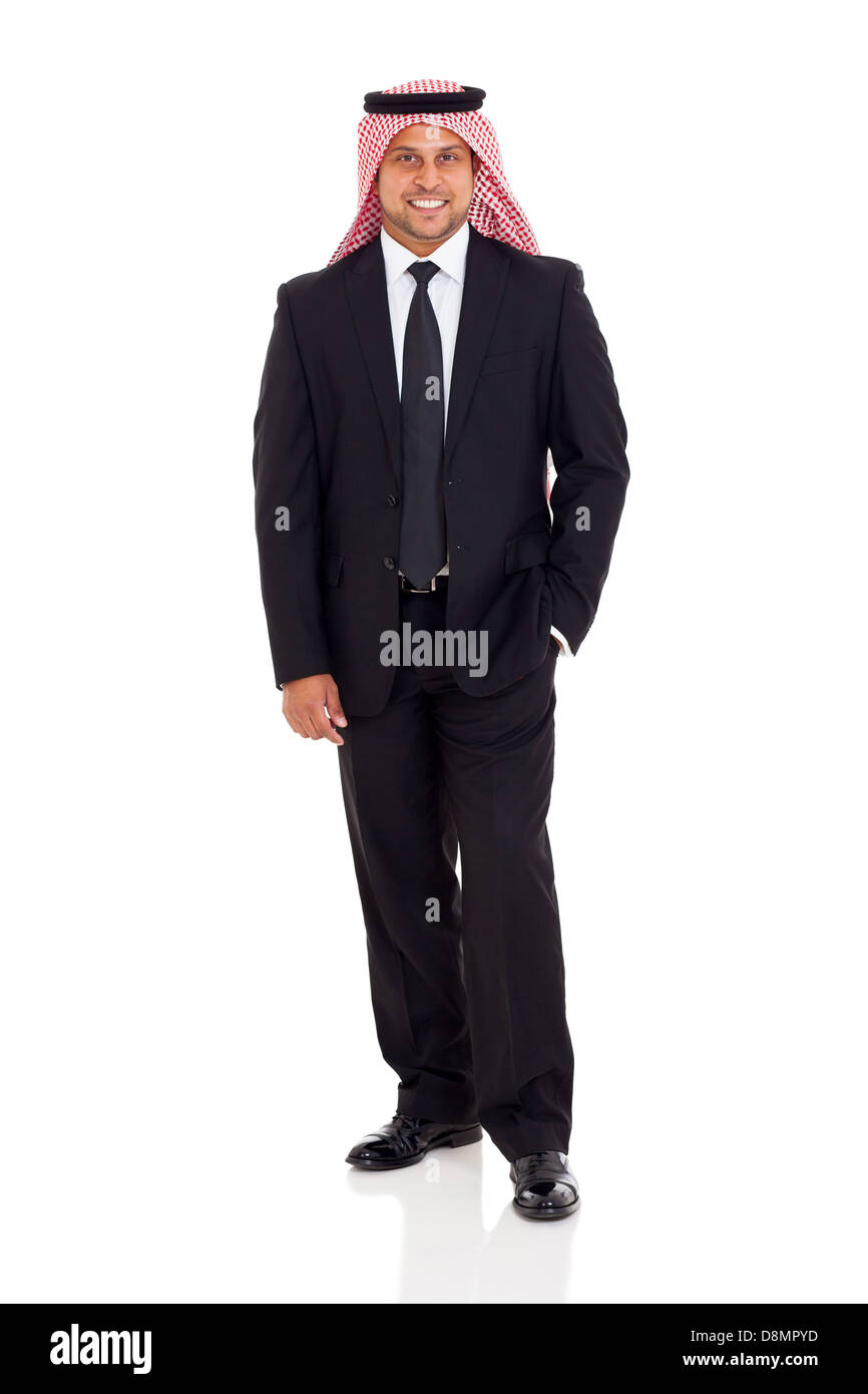 Arabo moderno imprenditore nel soddisfare isolati su sfondo bianco Foto Stock