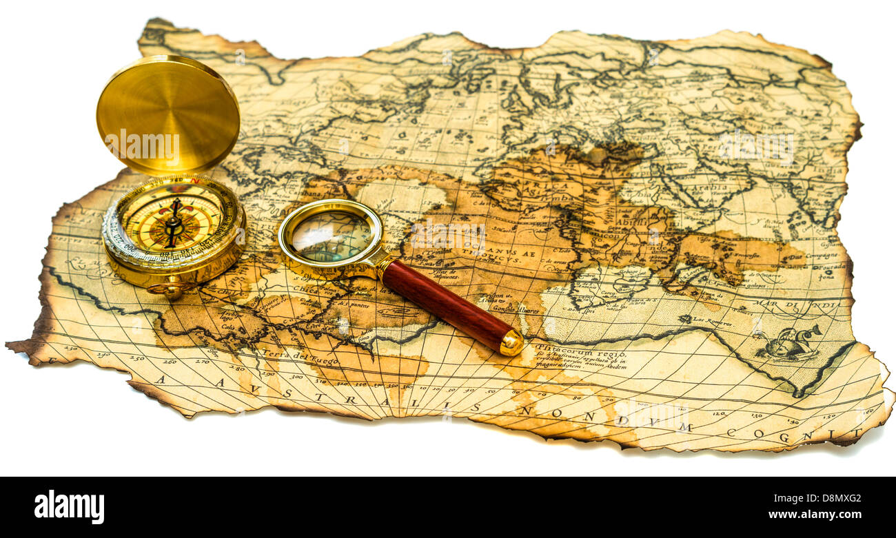 Mappa vecchia con bussola Foto Stock